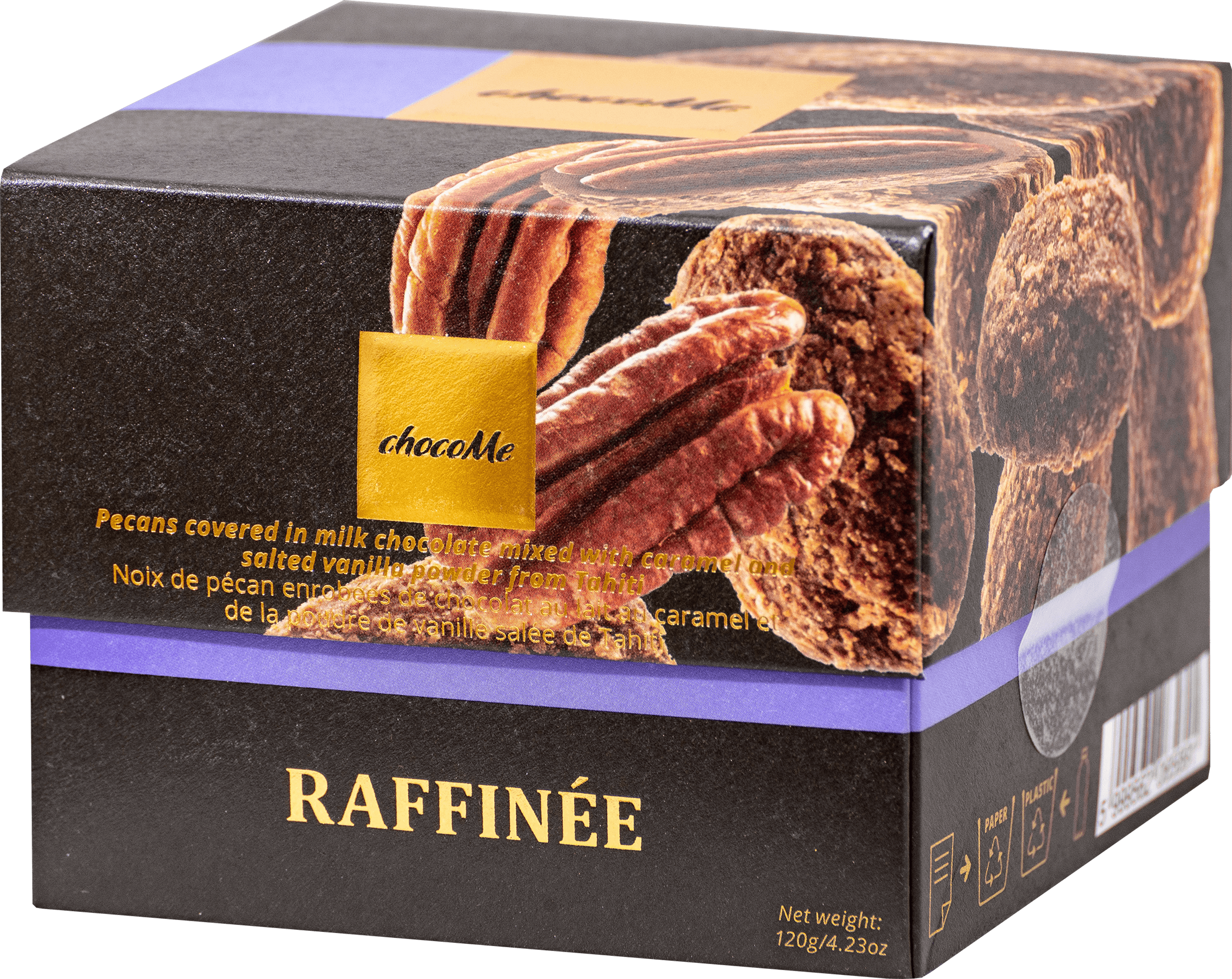 CHOCOME Pecans covered in milk chocolate mixed with caramel and salted vanilla powder (120 g)